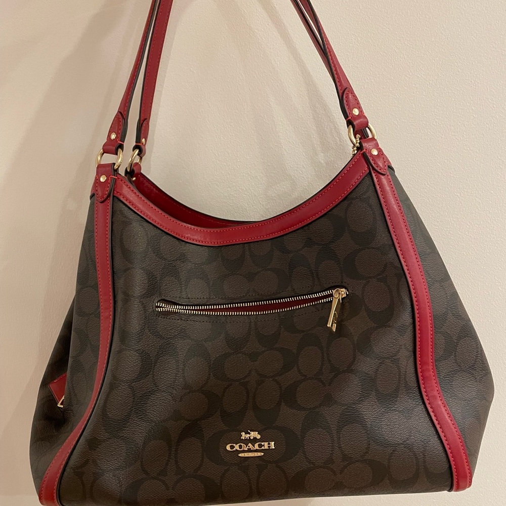 Coach Signature Shoulder Bag Brown and Red